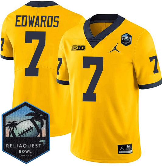 Donovan Edwards Jersey #7 Michigan Wolverines ReliaQuest Bowl Patch Vapor Yellow