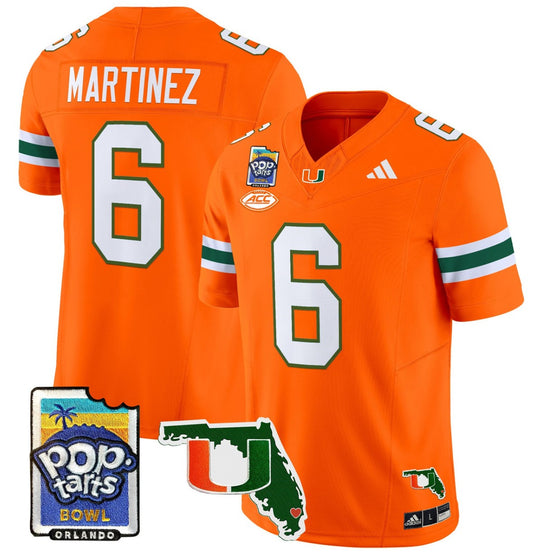 Damien Martinez Jersey #6 Miami Hurricanes 2025 PopTarts Bowl Patch Orange