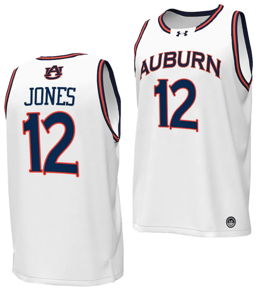 Denver Jones Jersey #12 Auburn Tigers Replica College Basketball 2023-24 White