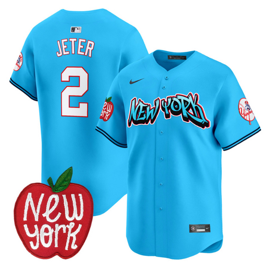 Derek Jeter Jersey #2 New York Yankees Apple Patch Vapor Premier Limited Stitched Light Blue