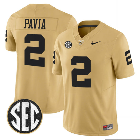 Diego Pavia Jersey #2 Vanderbilt Commodores 2025 Limited Stitched Gold