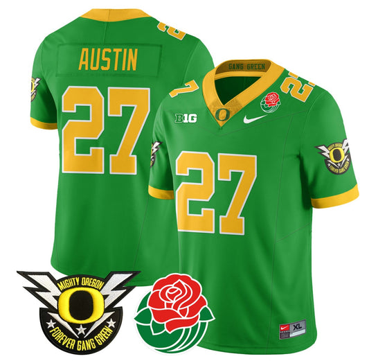 Daylen Austin Jersey #27 Oregon Ducks 2024 Mighty Rose Bowl Patch N2 Green