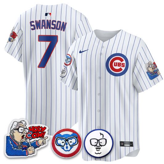 Dansby Swanson Jersey #7 Chicago Cubs Harry Caray Holy Cow Patch Premier Limited Stitched White