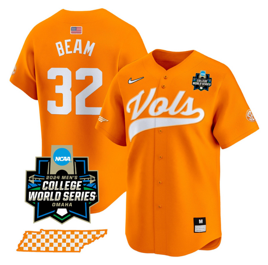 Drew Beam Jersey #32 Tennessee Volunteers 2024 College World Series Vapor Premier Limited NCAA Baseball Stitched Orange