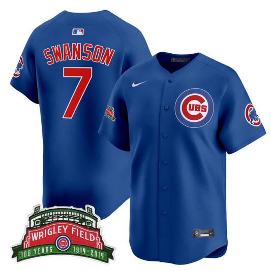 Dansby Swanson Jersey #7 Chicago Cubs Wrigley Field Style Vapor Premier Limited All Stitched Royal