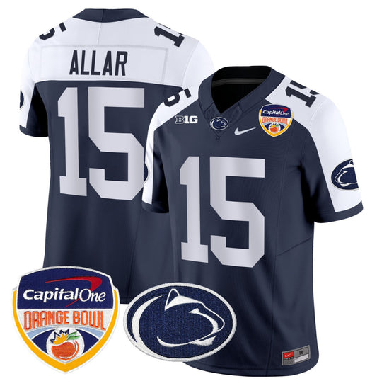 Drew Allar Jersey #15 Penn State Orange Bowl Patch Stitched Navy Alternate