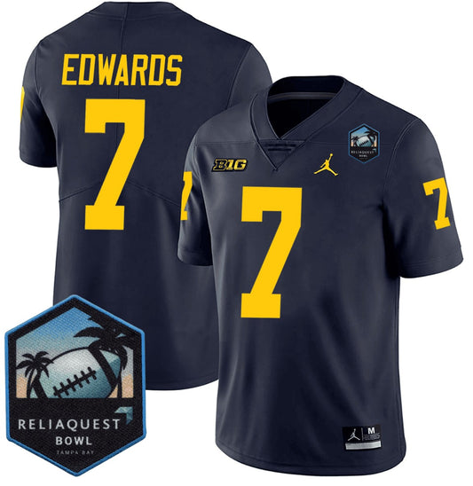 Donovan Edwards Jersey #7 Michigan Wolverines ReliaQuest Bowl Patch Vapor Navy