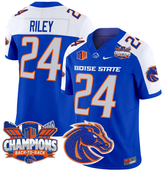 Dylan Riley Jersey #24 Boise State Broncos Back To Back Champions Royal Alternate