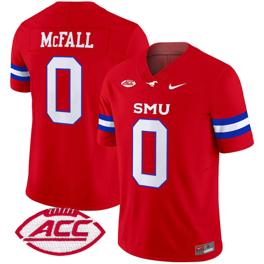 Derrick McFall Jersey #0 SMU Mustangs 2025 Vapor Limited Stitched Red