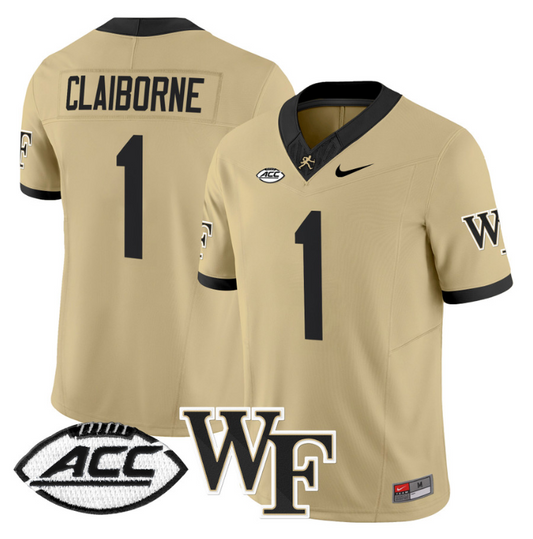 Demond Claiborne Jersey #1 Wake Forest Demon Deacons 2024 Stitched Gold