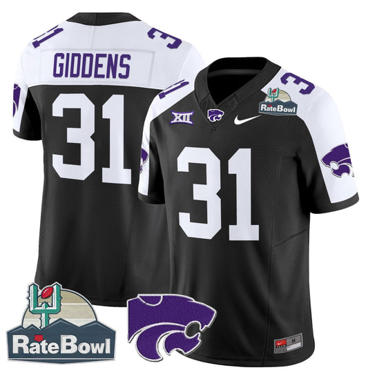 DJ Giddens Jersey #31 Kansas State Wildcats 2025 Rate Bowl Patch Black Alternate