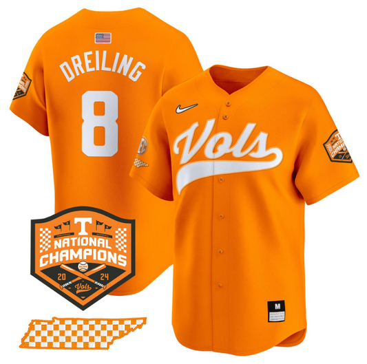Dylan Dreiling Jersey #8 Tennessee Volunteers Baseball 2024 Champions Vapor Premier Limited  Orange