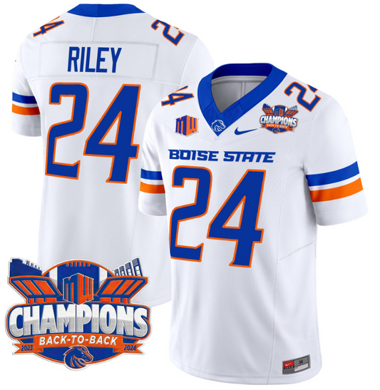 Dylan Riley Jersey #24 Boise State Broncos Back To Back Champions White