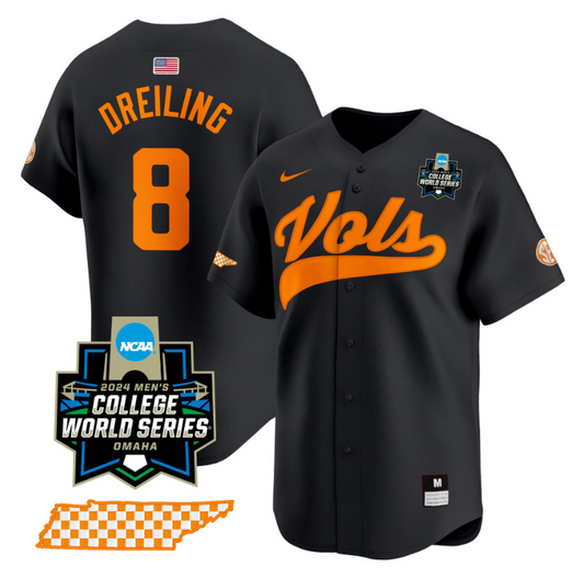 Dylan Dreiling Jersey #8 Tennessee Volunteers 2024 College World Series Vapor Premier Limited NCAA Baseball Stitched Black