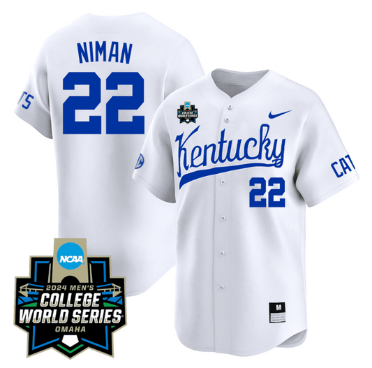 Dom Niman Jersey #22 Kentucky Wildcats 2024 College World Series Vapor Premier Limited NCAA Baseball Stitched Wildcats White