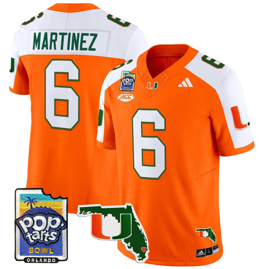 Damien Martinez Jersey #6 Miami Hurricanes 2025 PopTarts Bowl Patch Orange Alternate
