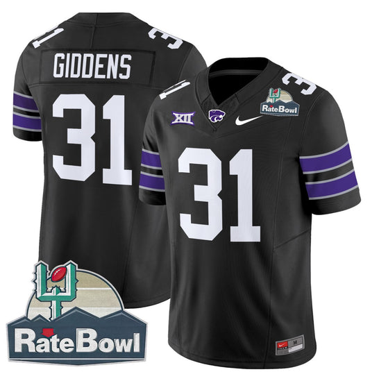 DJ Giddens Jersey #31 Kansas State Wildcats 2025 Rate Bowl Patch Black