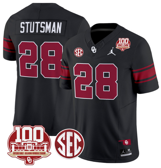 Danny Stutsman Jersey #28 Oklahoma Sooners 100th Anniversary Patch Vapor Limited College Football Stitched Black