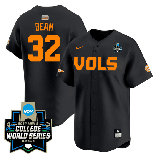 Drew Beam Jersey #32 Tennessee Volunteers 2024 College World Series Patch Vapor Premier Limited NCAA Baseball Stitched Black