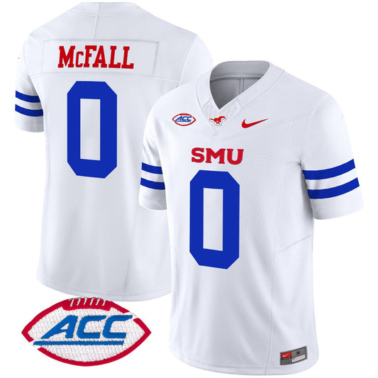 Derrick McFall Jersey #0 SMU Mustangs 2025 Vapor Limited Stitched Ice White
