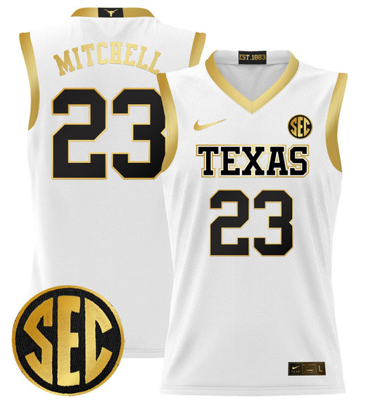 Dillon Mitchell Jersey #23 Texas Longhorns 2024 Lightweight Basketball White Gold