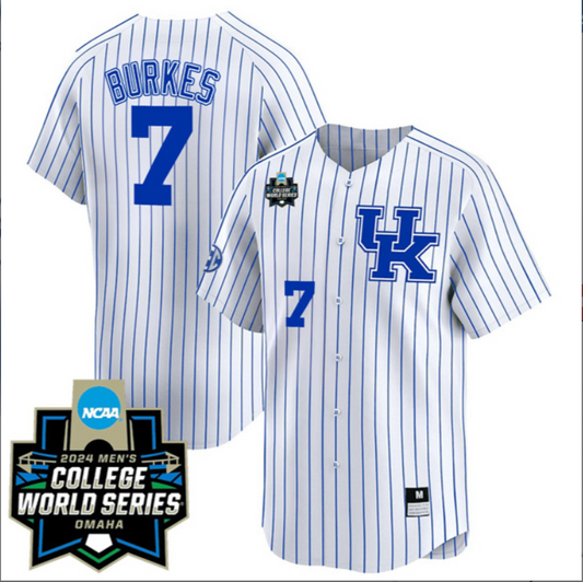Devin Burkes Kentucky Wildcats College Baseball World Series Jersey – Pinstripe