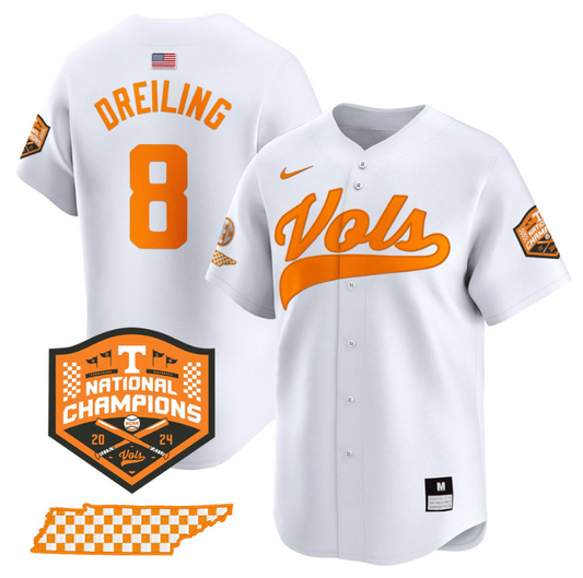 Dylan Dreiling Jersey #8 Tennessee Volunteers Baseball 2024 Champions Vapor Premier Limited  White