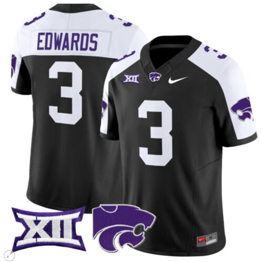 Dylan Edwards Jersey #3 Kansas State Wildcats Vapor Limited Football Black Alternate