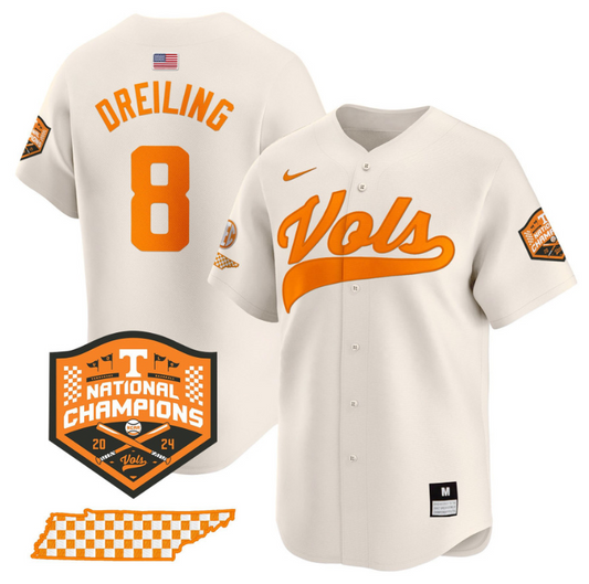 Dylan Dreiling Jersey #8 Tennessee Volunteers Baseball 2024 Champions Vapor Premier Limited  Cream