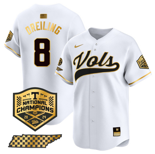 Dylan Dreiling Jersey #8 Tennessee Volunteers Baseball 2024 Champions Vapor Premier Limited  White Gold