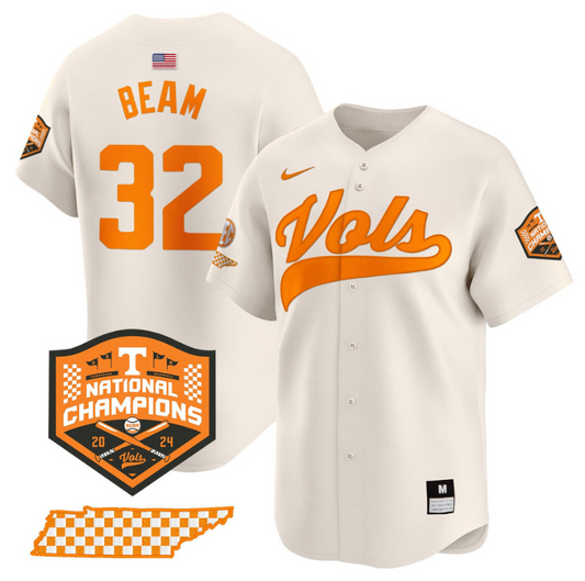 Drew Beam Jersey #32 Tennessee Volunteers Baseball 2024 Champions Vapor Premier Limited Cream