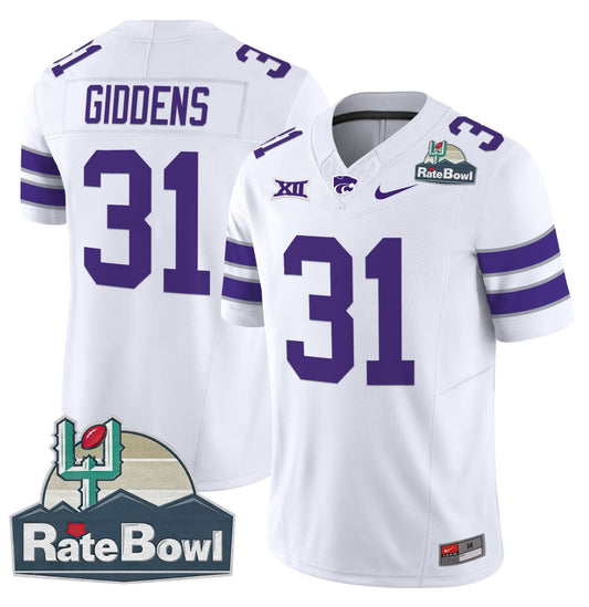 DJ Giddens Jersey #31 Kansas State Wildcats 2025 Rate Bowl Patch White