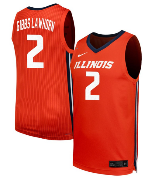 Dra Gibbs Lawhorn Jersey #2 Illinois Fighting Illini NIL Basketball Orange