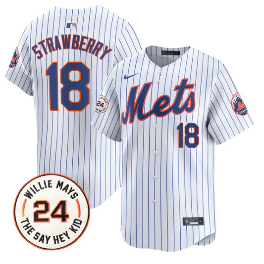 Darryl Strawberry Jersey #18 Mets Willie Mays Patch Vapor Premier Limited Stitched White