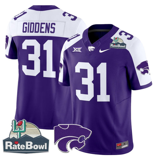 DJ Giddens Jersey #31 Kansas State Wildcats 2025 Rate Bowl Patch Purple Alternate