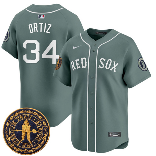 David Ortiz Jersey #34 Boston Red Sox Freedom Trail Patch Vapor Premier Limited Stitched Green