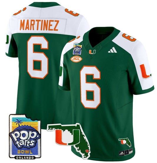 Damien Martinez Jersey #6 Miami Hurricanes 2025 PopTarts Bowl Patch Green Alternate
