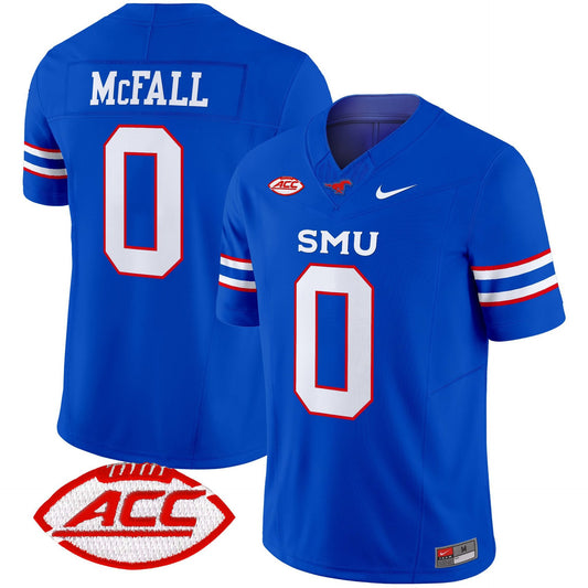 Derrick McFall Jersey #0 SMU Mustangs 2025 Vapor Limited Stitched Blue