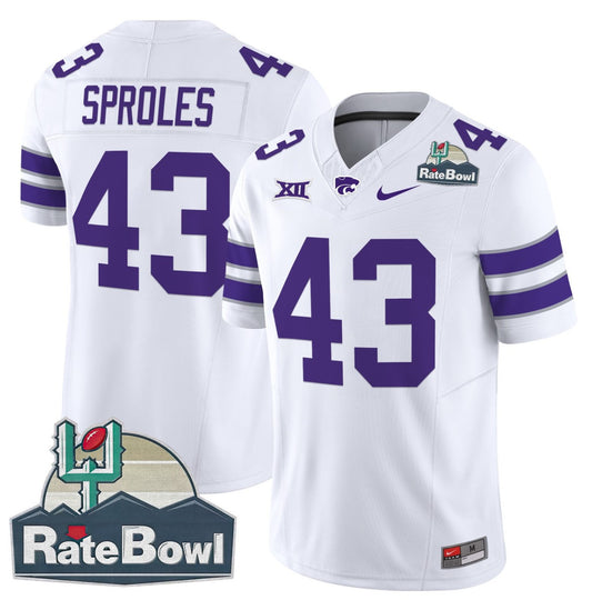 Darren Sproles Jersey #43 Kansas State Wildcats 2025 Rate Bowl Patch White
