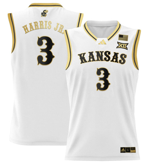 Dajuan Harris Jr Jersey #3 Kansas Jayhawks 2024 Lightweight Basketball White Gold
