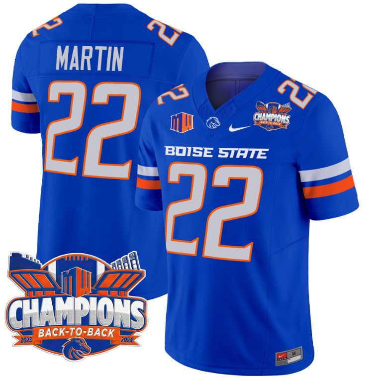 Doug Martin Jersey #22 Boise State Broncos Back To Back Champions Royal