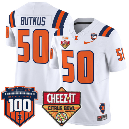 Dick Butkus Jersey #50 Illinois Fighting 2025 Cheez-It Citrus Bowl White