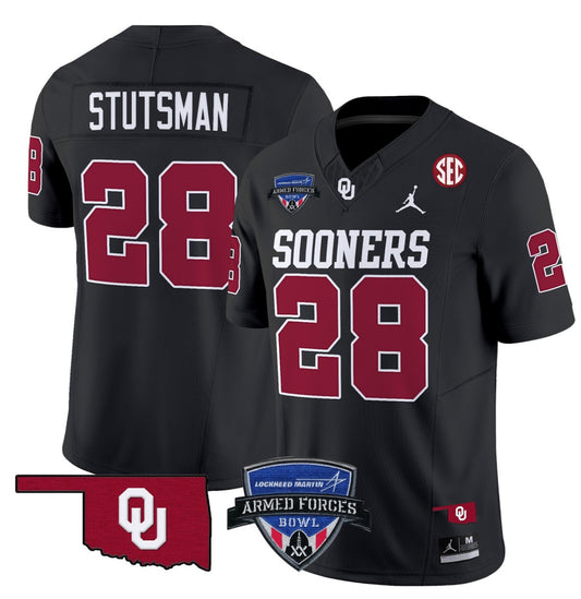 Danny Stutsman Jersey #28 Oklahoma Sooners 2025 Armed Forces Bowl Patch Black