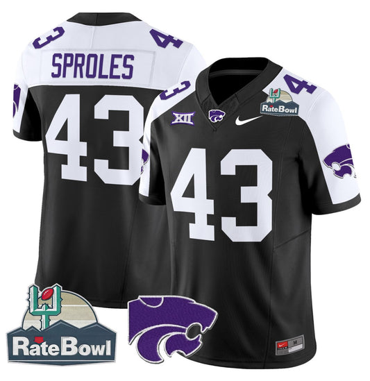 Darren Sproles Jersey #43 Kansas State Wildcats 2025 Rate Bowl Patch Black Alternate