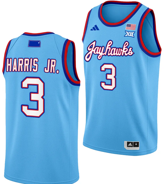 Dajuan Harris Jr Jersey #3 Kansas Jayhawks Basketball DRIP Alternate 2023-24 Baby Blue