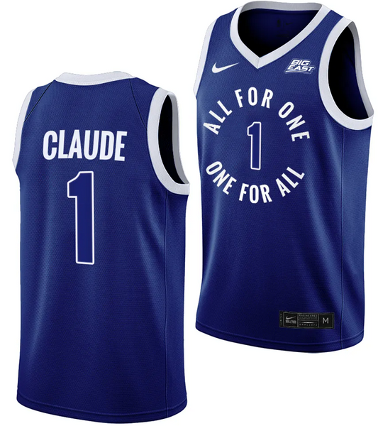 Desmond Claude Jersey #1 Xavier Musketeers All For One Blue College Basketball Uniform