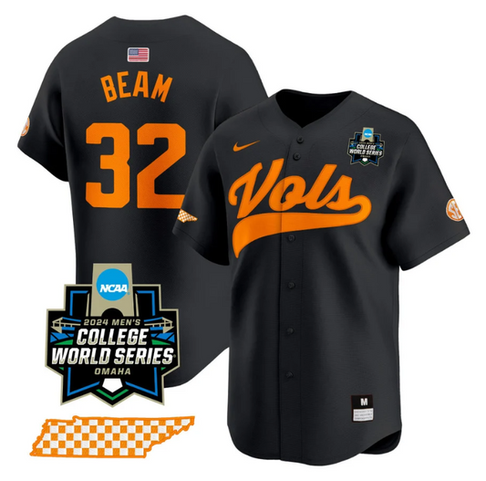 Drew Beam Jersey #32 Tennessee Volunteers 2024 College World Series Vapor Premier Limited NCAA Baseball Stitched Black