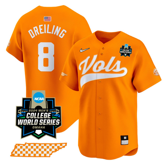 Dylan Dreiling Jersey #8 Tennessee Volunteers 2024 College World Series Vapor Premier Limited NCAA Baseball Stitched Orange