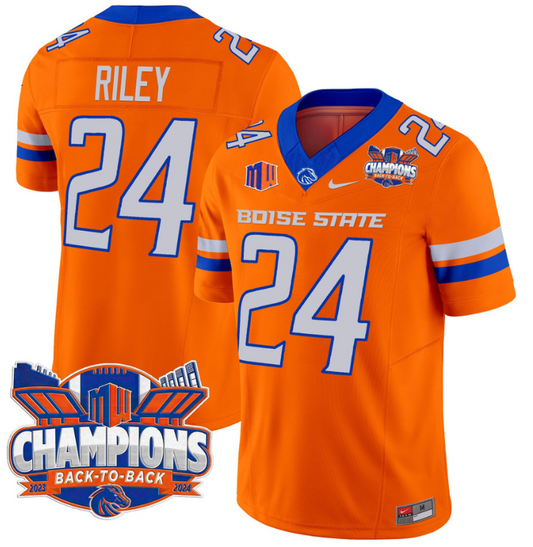 Dylan Riley Jersey #24 Boise State Broncos Back To Back Champions Orange