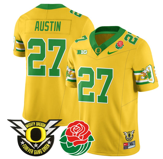 Daylen Austin Jersey #27 Oregon Ducks 2024 Rose Bowl Patch Football Yellow
